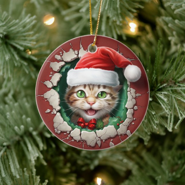 3d Grüne mit Augen Katze Keramik Ornament (Baum)