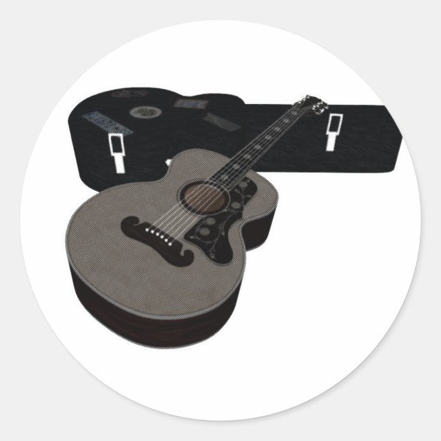 3D Halftone Acoustic Guitar & Case Runder Aufkleber (Vorderseite)