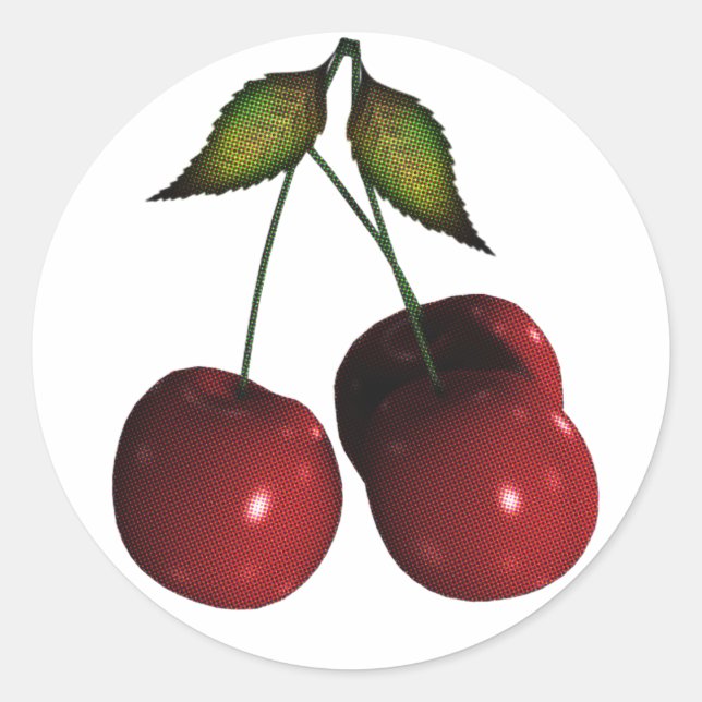 3D Halftone Cherries Runder Aufkleber (Vorderseite)