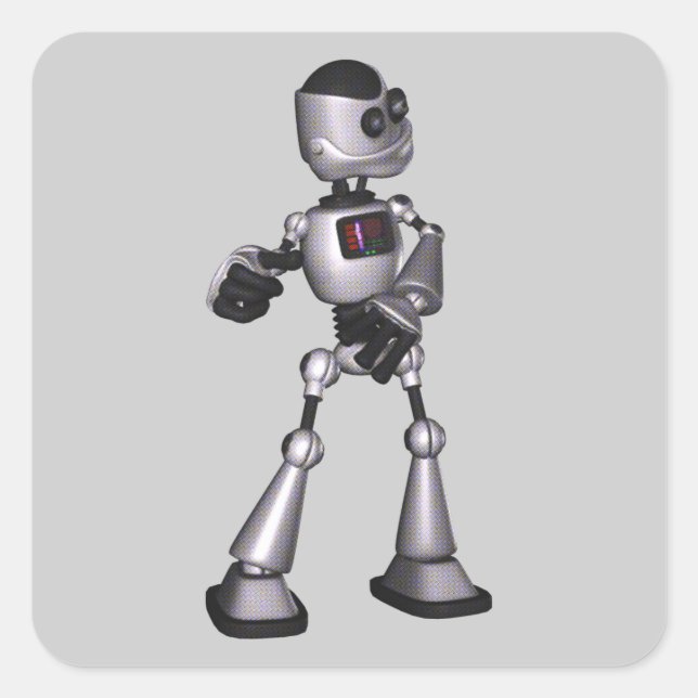 ♪♫ 3D Halftone Sci-Fi Robot Typ Dancing Quadratischer Aufkleber (Vorderseite)