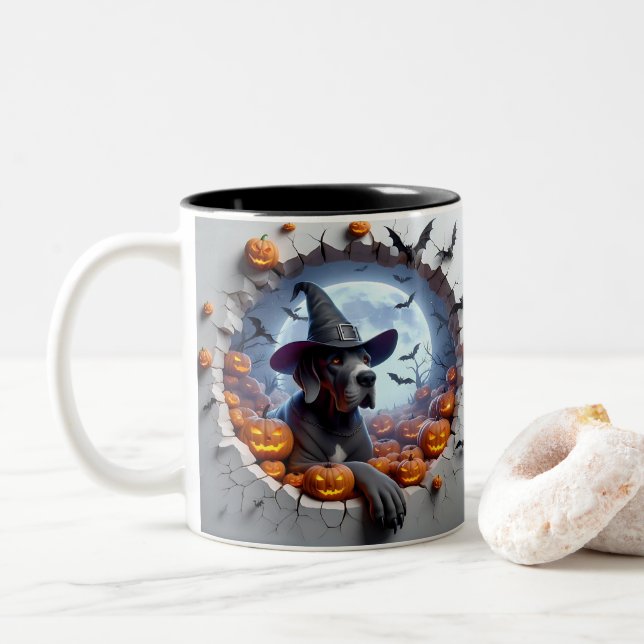 3D Halloween Dog Breeds Halloween Mugs, Tea/Coffee Zweifarbige Tasse (Mit Donut)