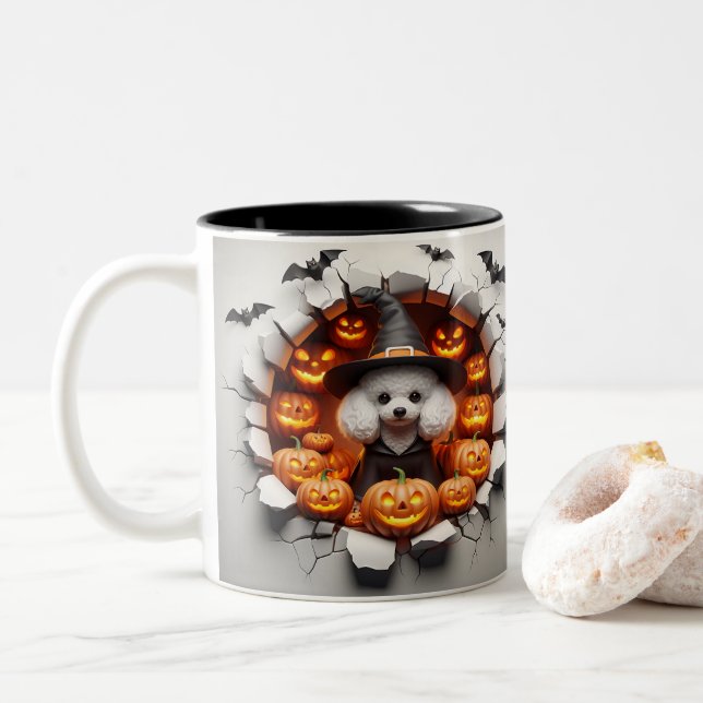 3D Halloween Dog Breeds Halloween Mugs, Tea/Coffee Zweifarbige Tasse (Mit Donut)