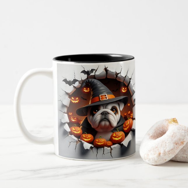 3D Halloween Dog Breeds Halloween Mugs, Tea/Coffee Zweifarbige Tasse (Mit Donut)