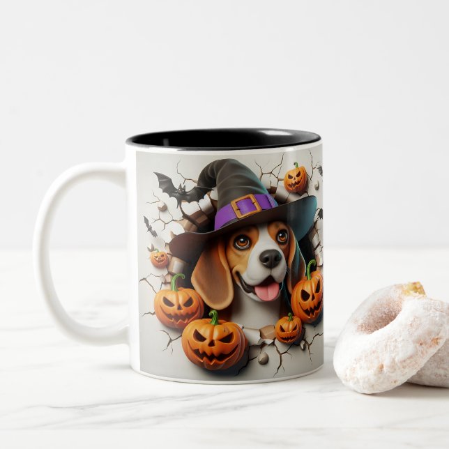 3D Halloween Dog Breeds Halloween Mugs, Tea/Coffee Zweifarbige Tasse (Mit Donut)