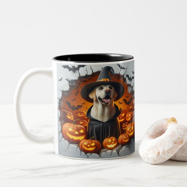 3D Halloween Dog Breeds Halloween Mugs, Tea/Coffee Zweifarbige Tasse (Mit Donut)