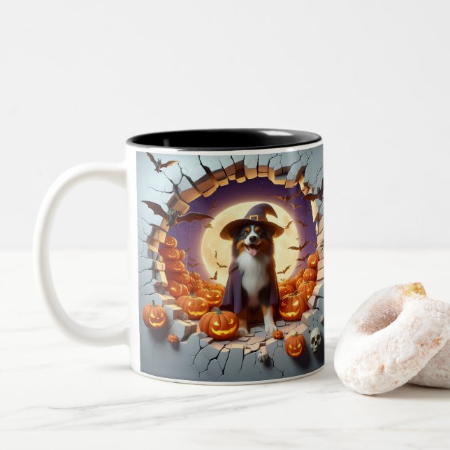3D Halloween Dog Breeds Halloween Mugs, Tea/Coffee Zweifarbige Tasse (Mit Donut)
