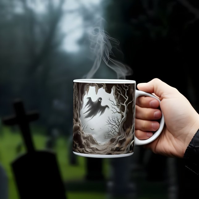 3d Halloween Spooky Ghost in einem Höhlendesign Kaffeetasse (Von Creator hochgeladen)