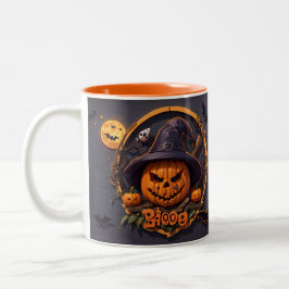 3D Halloween Szene mit Pumpkin, Skull, Hexe, Boo Zweifarbige Tasse