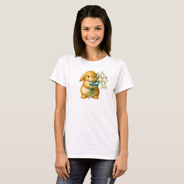 3D-Hase, Blumenstrauß und Satiniertes Band. T-Shirt (Vorne ganz)