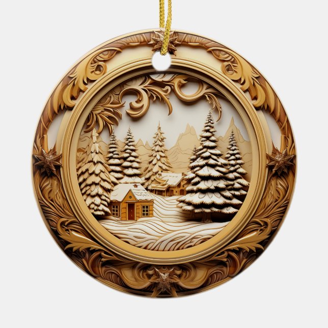 3D-Holzhütte im Wald Keramik Ornament (Vorne)