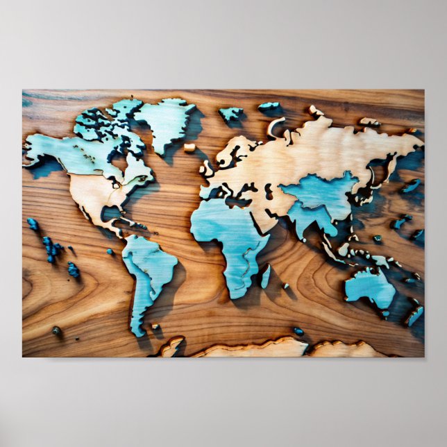 3D Holzwall Art Weltkarte Poster (Vorne)