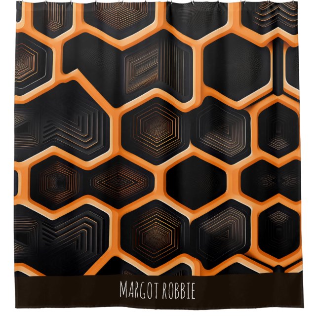 3D-Honigwaben Orange Geometric Pattern Duschvorhang (Vorderseite)