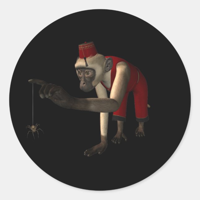 3D Hurdy-Gurdy Monkey & Spider - Farbe Runder Aufkleber (Vorderseite)