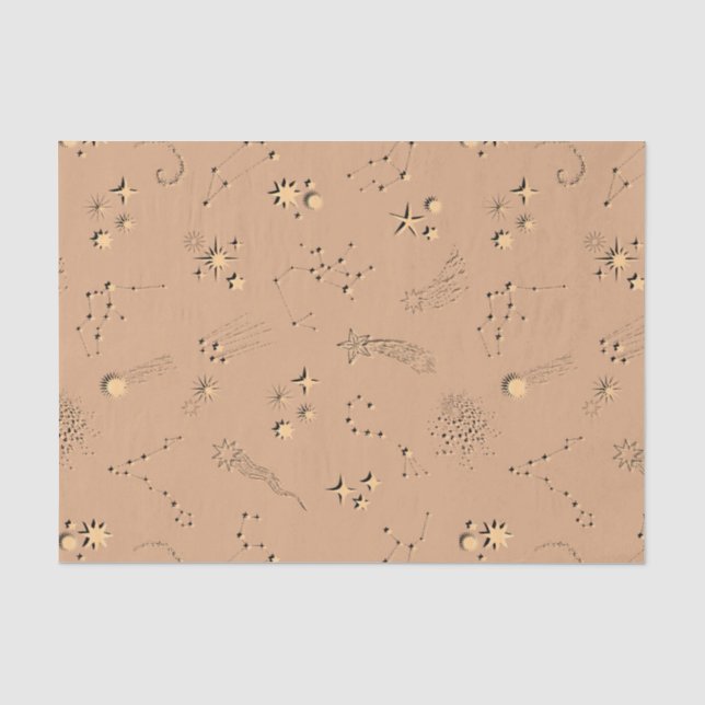 3D-Illusionssterne Sternbilder Mondmonde in Beige Seidenpapier (Vorderseite)