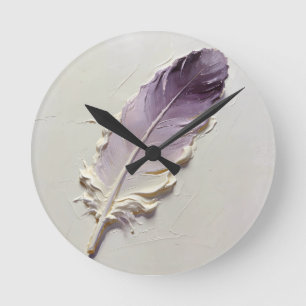 3D Impasto-Textur Lila-Feder Elegant Minimalistis Runde Wanduhr