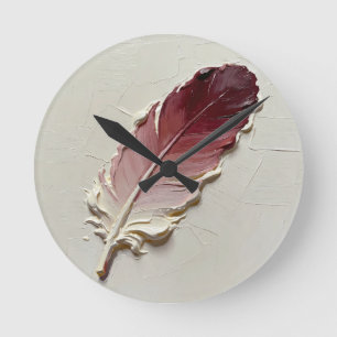 3D-Impasto-Textur Lila Feder Elegant Minimalistisc Runde Wanduhr