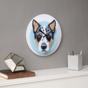 3D inspirierter Blue Heeler Hund Große Wanduhr
