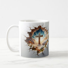 3D Jesus und Kreuzloch Mauer gebrochen Kaffeetasse