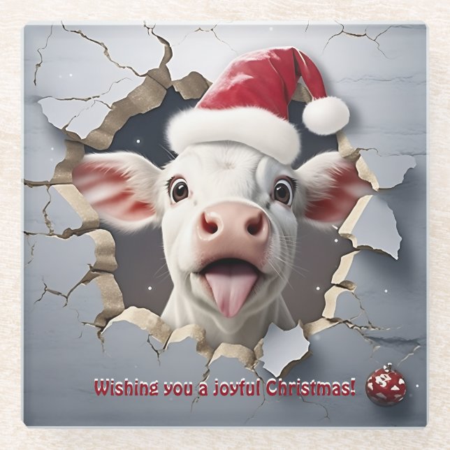 3D Kalb Weihnachten Glasuntersetzer (Vorderseite)