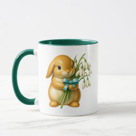 3D-Kaninchen mit Strauß und Porzellaneffekt. Tasse