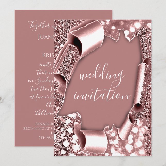 3D-Karteneffekt Hochzeit Rose Blush Royal Einladung (Vorne/Hinten)