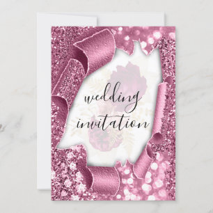 3D-Karteneffekt Hochzeiten Silber-Rose-Glitzer Einladung