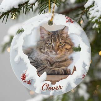 3D Katzen-Weihnachtsgeschenk mit Foto Personalisie Keramik Ornament