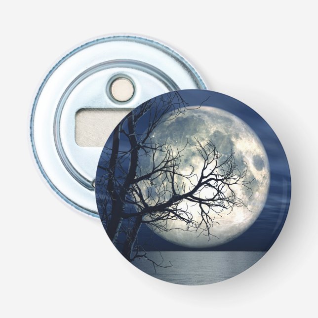 3D Landschaft Hintergrund mit Mond über dem Meer Flaschenöffner (Vorderseite)