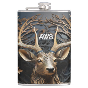 3d Large Antler Buck Deer Monogram Rustikal Flachmann