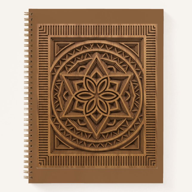 3D Layered Geometric Mandala Wood Carved Journal Notizbuch (Vorderseite)