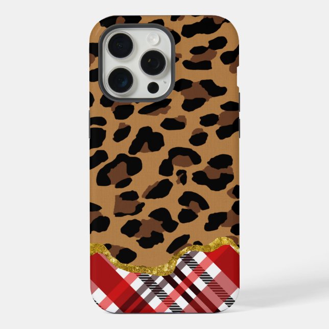3D Leopard Print & Holiday Kariert iPhone 15 Pro Max Hülle (Rückseite)