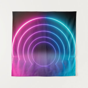 3D, leuchtende Linien, Tunnel, Neonlichter, virtue Wandteppich