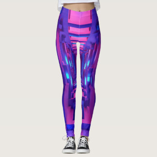 "3D Lila & Blue Geo Leggings: Futuristic Design" Leggings