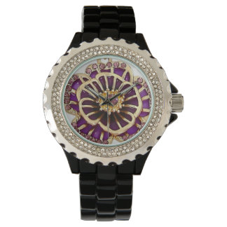 3D Lila floraler Kristall Zeitlose Eleganz Armbanduhr