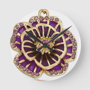 3D Lila floraler Kristall Zeitlose Eleganz Runde Wanduhr