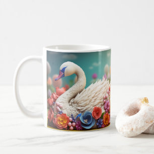 3D-Look Druckschwan und Blume Kaffeetasse