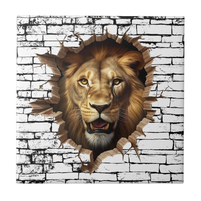 3D-Löwen-Wandbruch-Kunst – Realistischer Safari Fliese (Vorderseite)