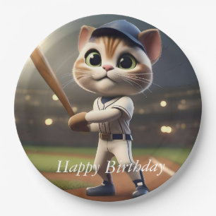 3D Lustige Baseball-Katze, Pappteller