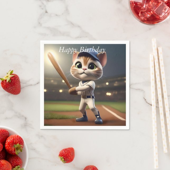 3D Lustiger Baseball-Katze, Serviette (Beispiel)