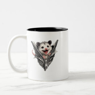 3D Lustiges schreiendes Opossum Reißverschluss Zwe Zweifarbige Tasse