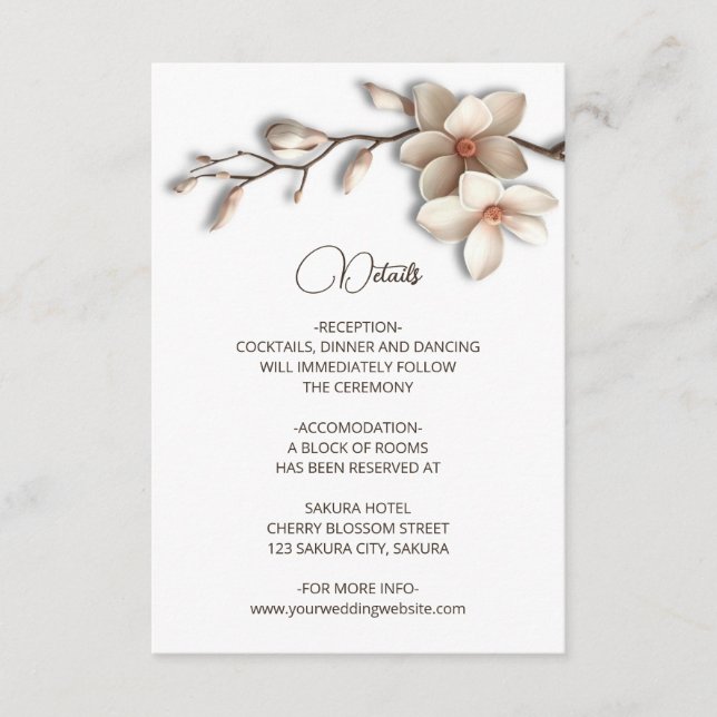 3D Magnolia Flowers White Details Begleitkarte (Vorderseite)