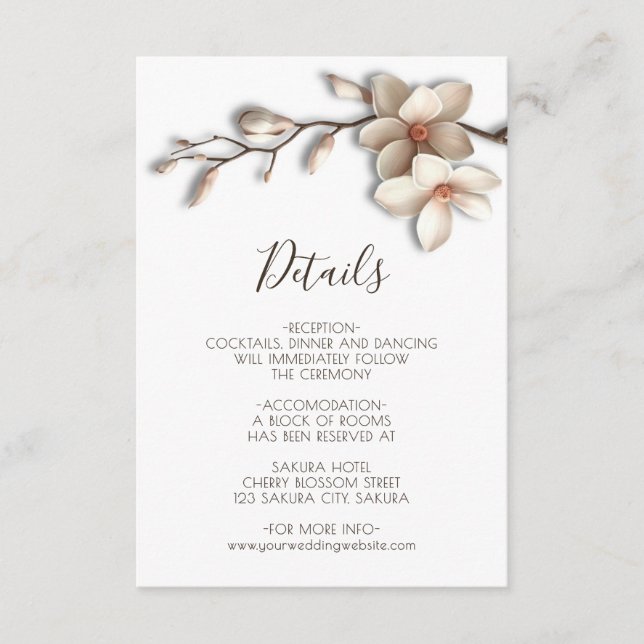 3D Magnolia Flowers White Details Begleitkarte (Vorderseite)