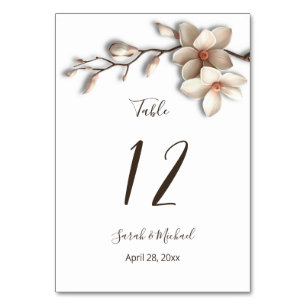 3D-Magnolienblüten Weiße Hochzeit Tischnummer