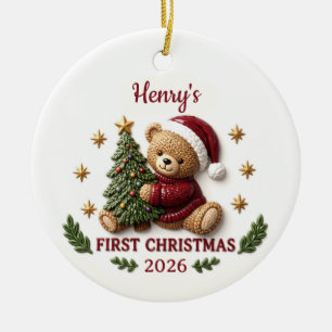 3D-Märchenbuch Rosa Hase Baby 1. Weihnachten Keramik Ornament