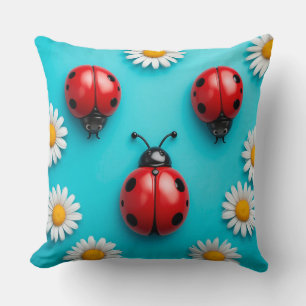 🐞 3D-Marienkäfer-Trio-Szene für Kinderzimmer-Deko Kissen