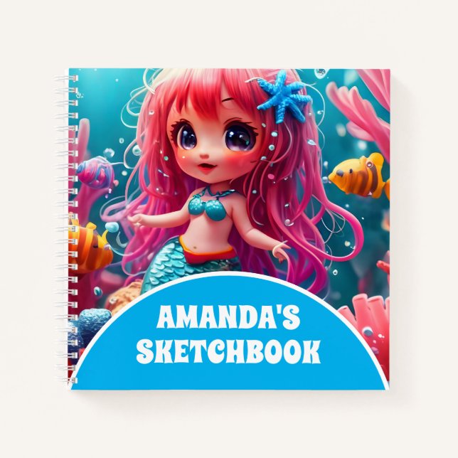 3D Mermaid Personalisiert Kids Sketchbook Notizbuch (Vorderseite)