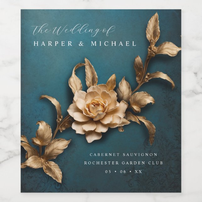 3d metallische Blume personalisierte Hochzeit Weinetikett (Einzelnes Label)