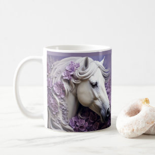3D mit gedruckten, violetten Blumen aus dem Weißen Kaffeetasse