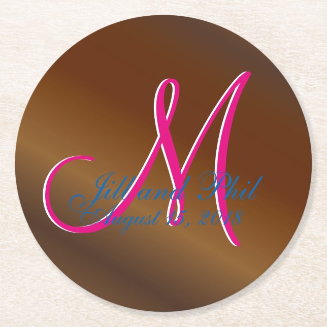 3d Monogram Dark Black Walnut Wood Simulation Runder Pappuntersetzer (Vorderseite)