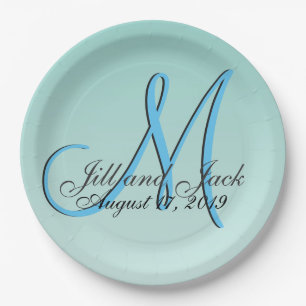 3d Monogram Green Mind Aqua Blue Pappteller